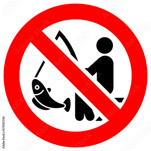 No fishing forbidden sign, modern round sticker, vector illustration