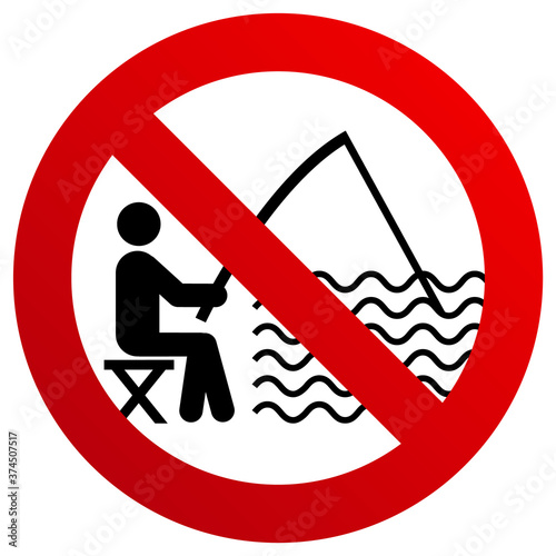 No fishing forbidden sign, modern round sticker, vector illustration