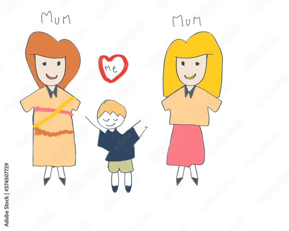 Cartoon cute lgbt family with her child pride gender equality 