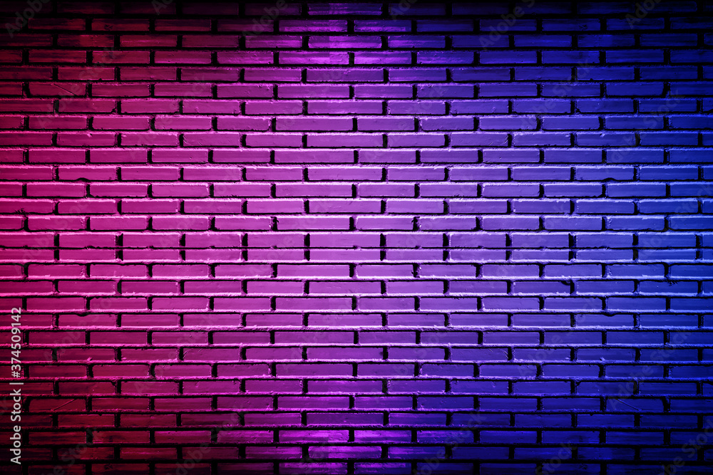 Lighting effect neon light on brick wall texture for background ...