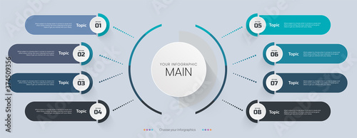 Infographic 8 options Layouts template of Abstract elements, used in diagram with 8 steps, options, parts or processes. Vector business template for presentation. Creative concept for infographic.