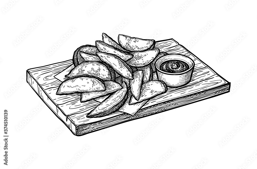 Ink sketch of potato wedges. Ink sketch of potato wedges.