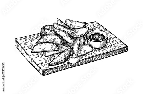Ink sketch of potato wedges.