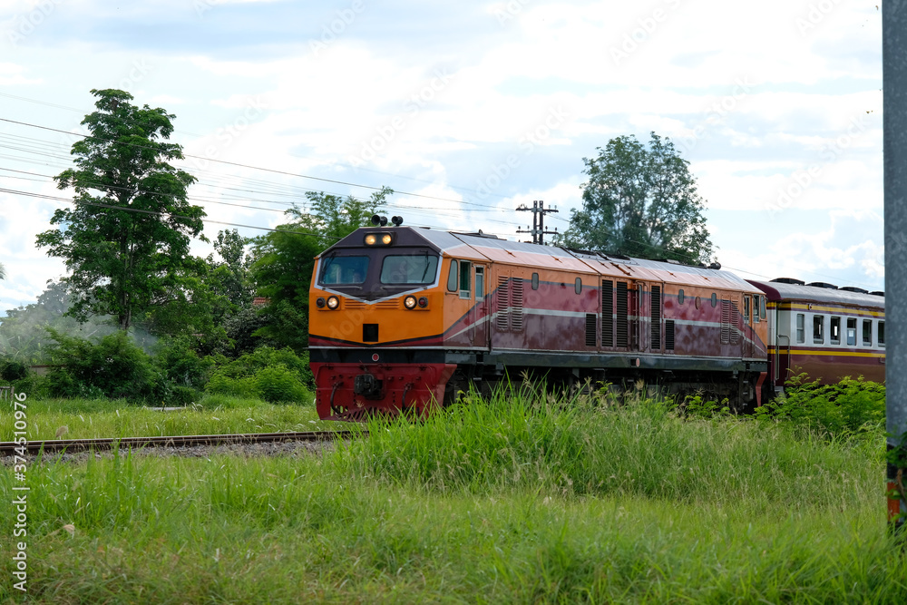 Naklejka premium Towing train Running on steel rails in Thailand