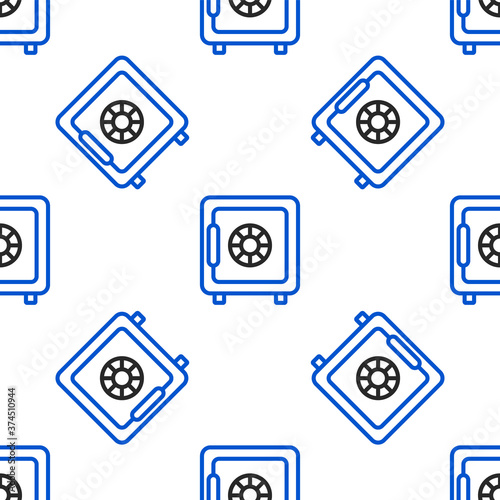 Line Safe icon isolated seamless pattern on white background. The door safe a bank vault with a combination lock. Reliable Data Protection. Colorful outline concept. Vector.
