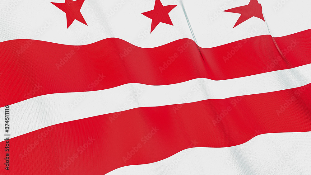 The flag of District of Columbia. Waving silk flag of District of Columbia. High quality render. 3D illustration