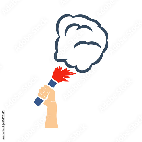 Football Fans Hand Holding Burned Flayer With Smoke Icon