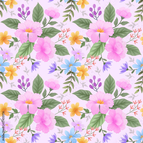 Colorful hand draw flowers seamless pattern for fabric textile wallpaper.