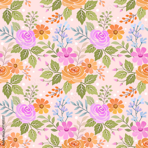 Wallpaper Mural Colorful hand draw flowers seamless pattern for fabric textile wallpaper. Torontodigital.ca