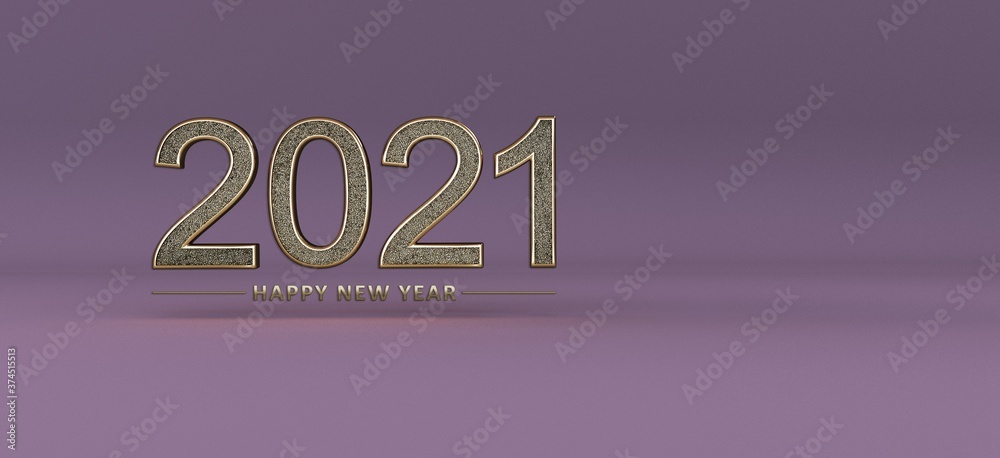 frohes neues jahr banner, 2021 nummer in 3d mit glitzernden diamanten besetzt, elegant goldener text schlicht und minimalistisch, luxuriöse grußkarte für festlichen anlass, konzept und vorlage