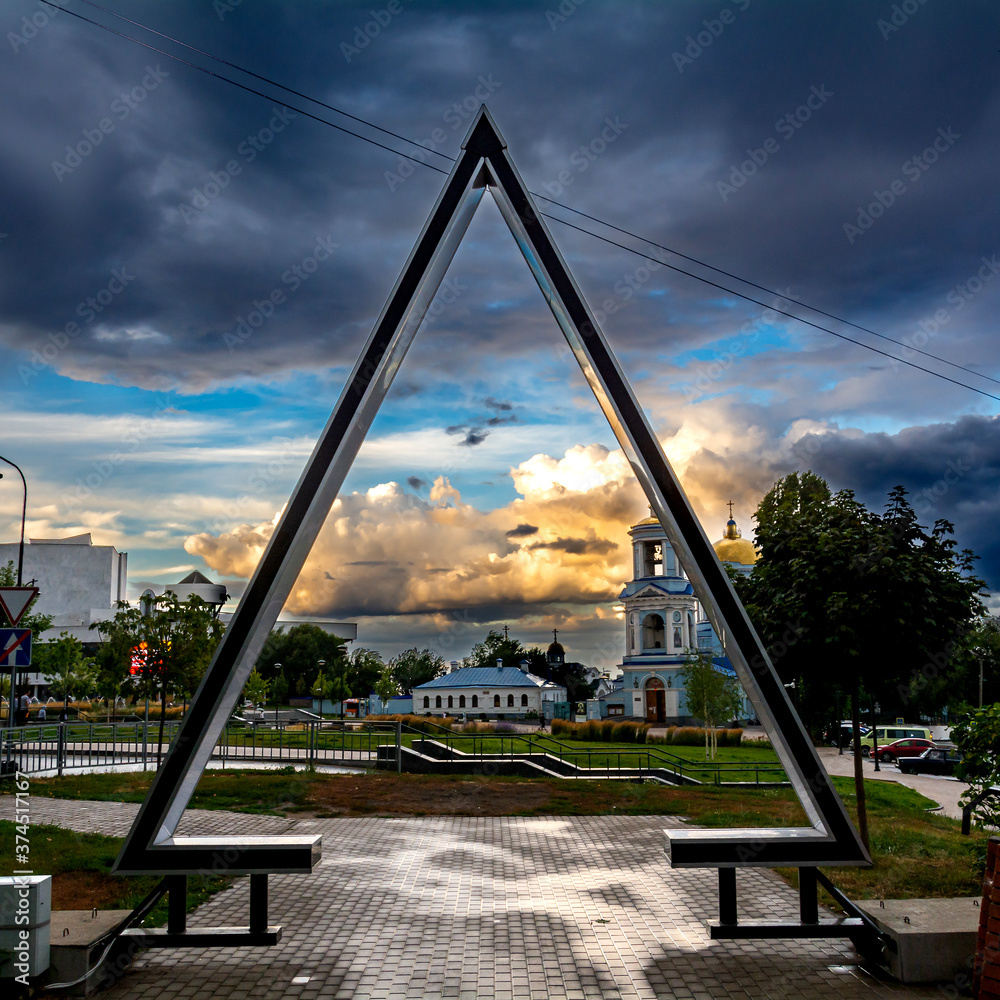 Geometry of urban architecture with christian temple Geometry of urban architecture with christian temple
