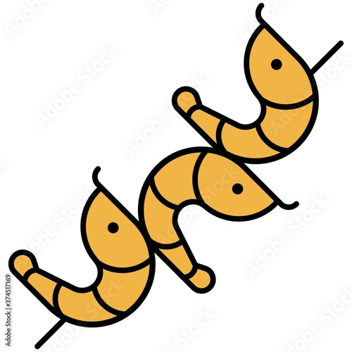 Shrimp skewer icon, Summer vacation related vector