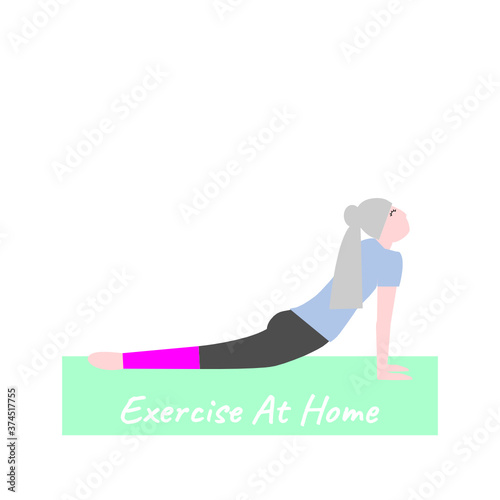 Cartoon Character Of Young Girl Exercise Yoga At Home Concept Safety In New Normal Life Style In Pandemic Of Coronavirus Covid-19 