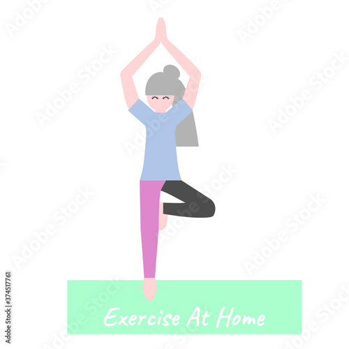 Cartoon Character Of Young Girl Exercise Yoga At Home Concept Safety In New Normal Life Style In Pandemic Of Coronavirus Covid-19 
