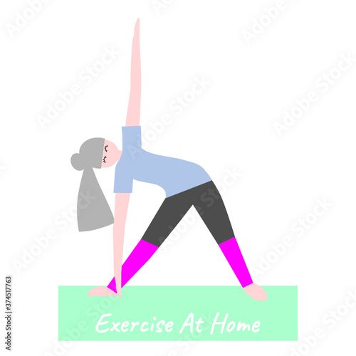 Cartoon Character Of Young Girl Exercise Yoga At Home Concept Safety In New Normal Life Style In Pandemic Of Coronavirus Covid-19 