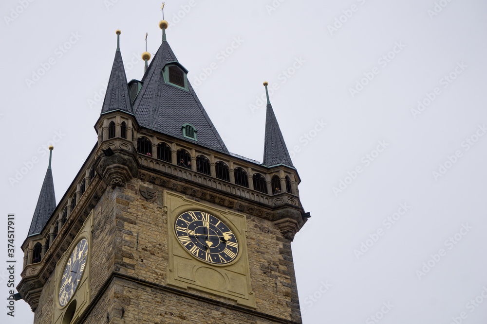 Close up of clock tower in Prague