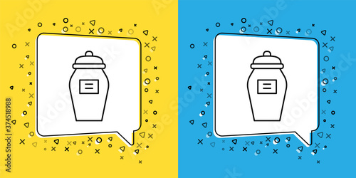 Set line Funeral urn icon isolated on yellow and blue background. Cremation and burial containers, columbarium vases, jars and pots with ashes. Vector.