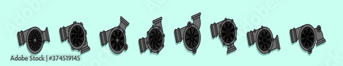 set of car turbocharger cartoon icon design template with various models. vector illustration