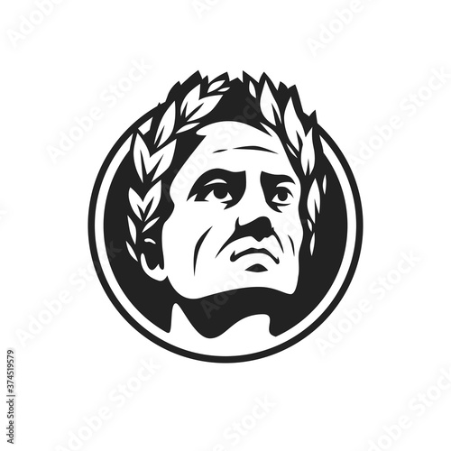 Head of a roman emperor. Black vector illustration of an ancient king.