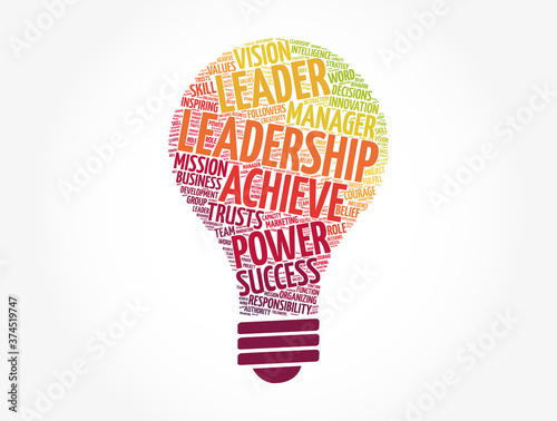 LEADERSHIP light bulb word cloud collage, business concept background