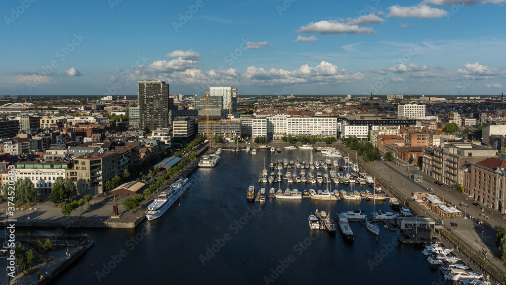 Antwerp cityscape, with an aerial view of Willemdok, Antwerp's yacht marina