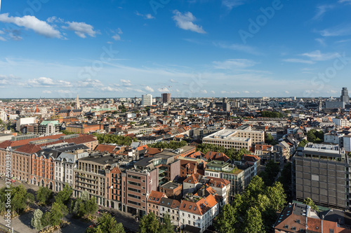 Antwerp, Belgium - July 20 2019: Panoramic view of Antwerp City, on a sunny afternoon