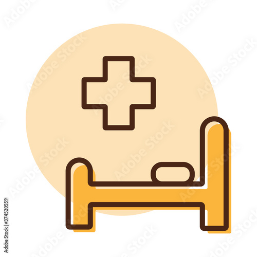 Hospital bed and cross vector icon. Medical sign