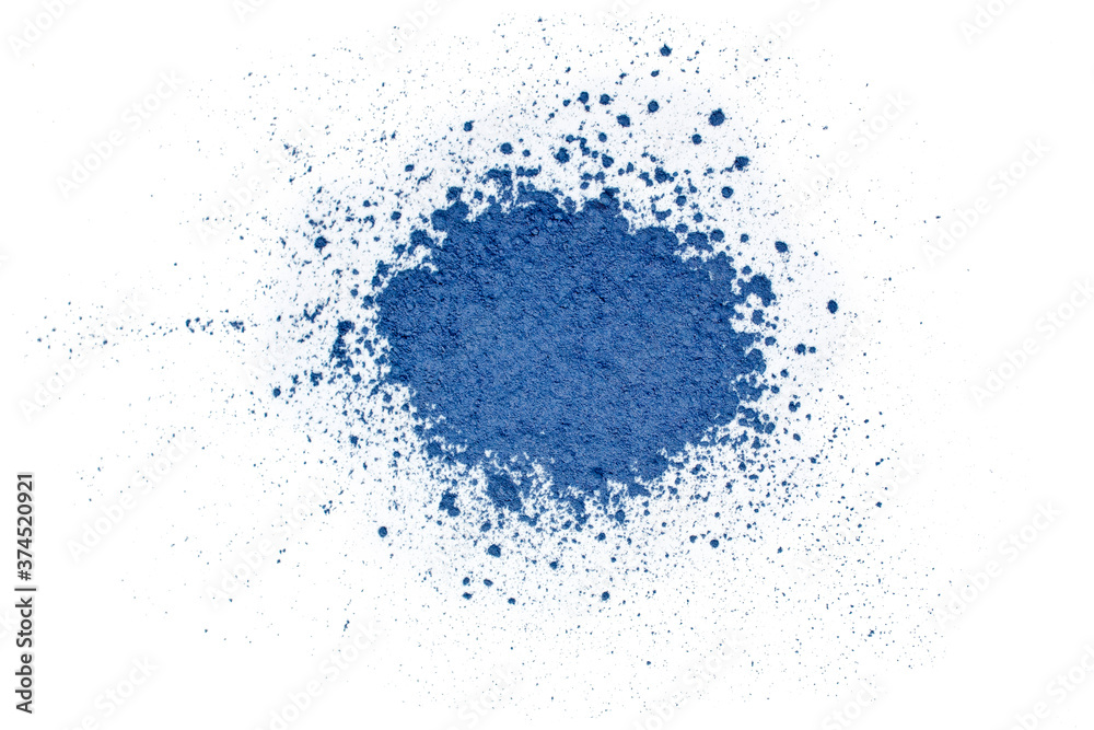 Heap of powdered blue matcha tea isolated on a white background. Top view. Macro photography. Heap of powdered blue matcha tea isolated on a white background. Top view. Macro photography.