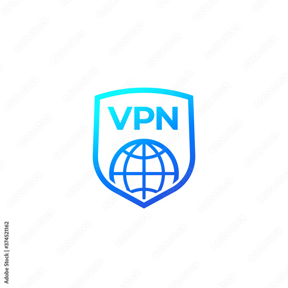 VPN icon with shield on white VPN icon with shield on white