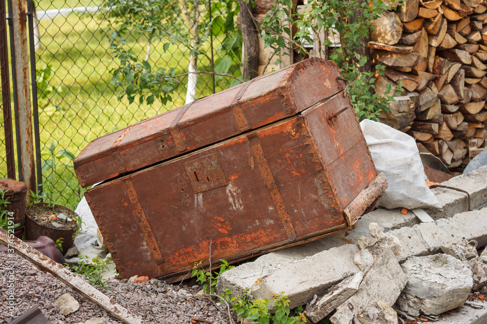 Old wooden chest in the dump Old wooden chest in the dump