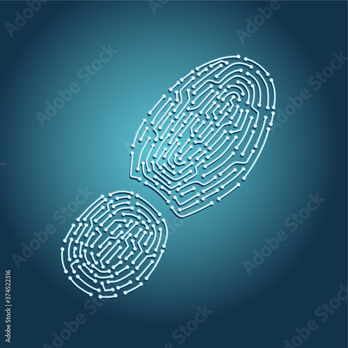 Digital tracking concept. Footprint with chip pattern. Computer identity vector illustration. Biometric information protection.