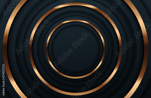 Modern cover design. Ads banner design. Abstract background with black geometric and shimmering golden element. Composition with geometric shapes. Realistic background with geometric shape.