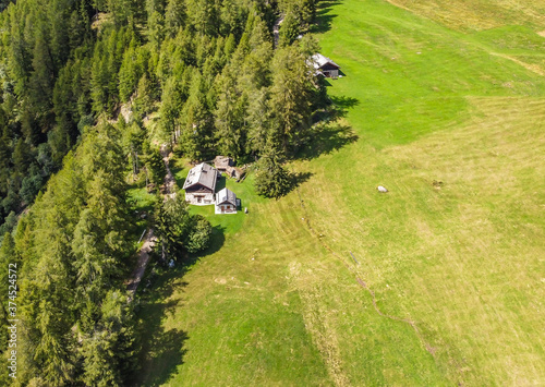 Covel Refuge in Pejo valley, Ortles mountain group, Stelvio Natural Park, Trentino Alto Adige, Trento province,northern Italy. Panoramc view from above photo