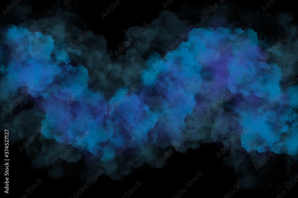 3d blue  color splash on abstract black background	