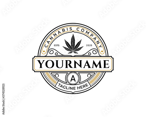 Cannabis Badge Logo, Luxury Marijuana Label Design Idea