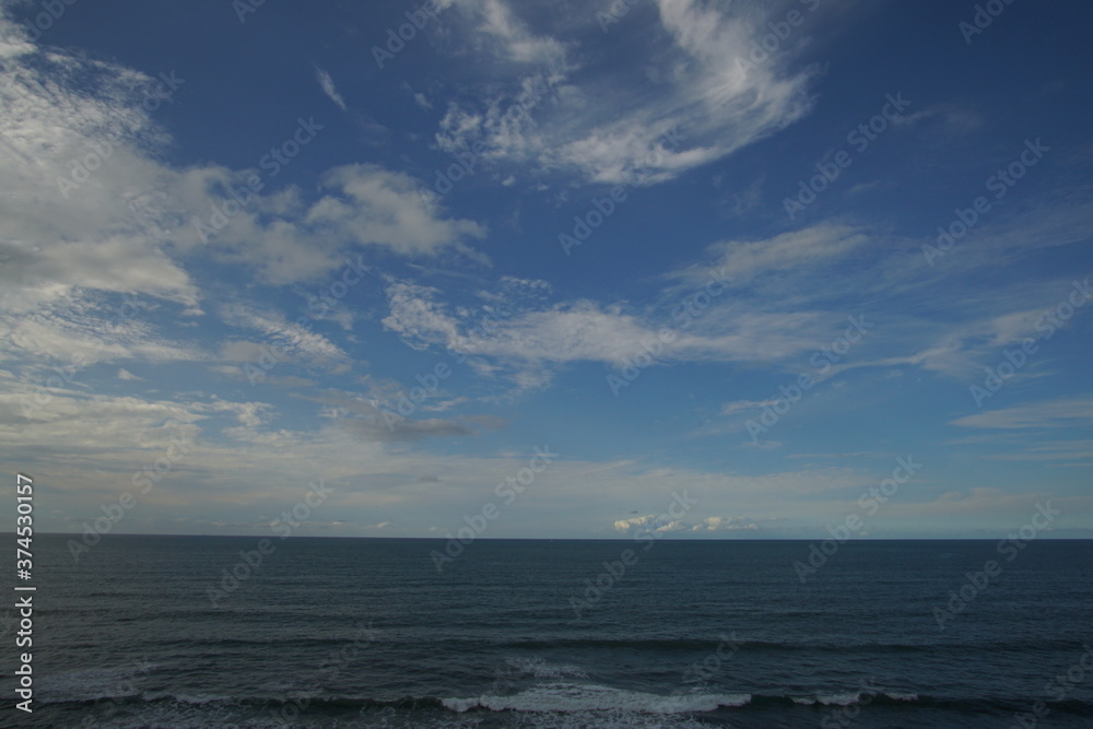 perfect blue sky with clouds and water of the sea