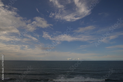 perfect blue sky with clouds and water of the sea