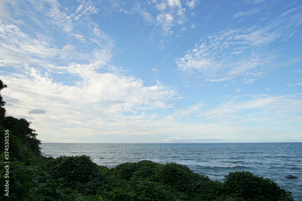 perfect blue sky with clouds and water of the sea perfect blue sky with clouds and water of the sea