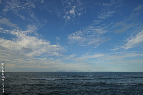 perfect blue sky with clouds and water of the sea