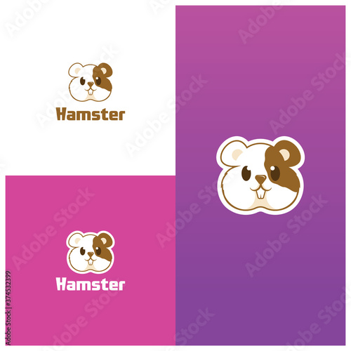 Cute cartoon hamster logo, funny animal.