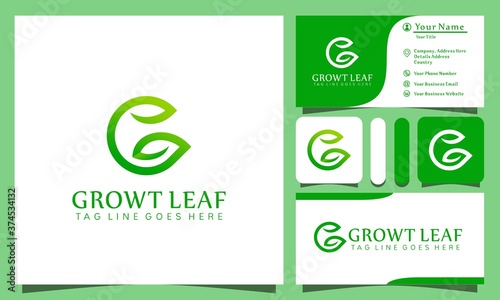 minimalist elegant growt nature leaf logos design vector illustration with line art style vintage, modern company business card template