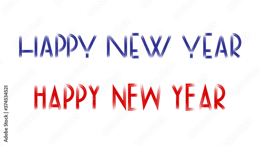Happy new year handwritten greeting lettering in one geometric style using a brush isolated on white background.