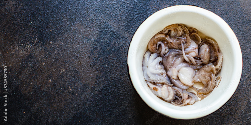 octopus baby raw fresh seafood on the table serving portion size top view place copy space for text diet pescetarian octopus baby raw fresh seafood on the table serving portion size top view place copy space for text diet pescetarian
