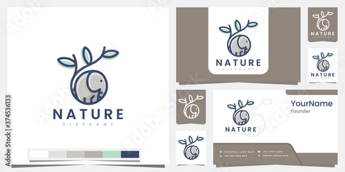 set logo nature elephant with line art concept logo design inspiration