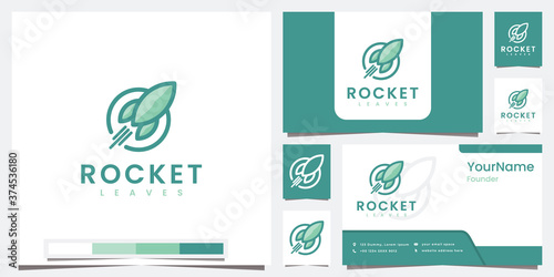 set logo rocket leaves nature with line art concept logo design inspiration