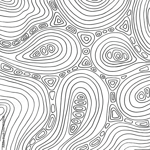 Black & white card with cute abstract curve ornament - finger prints, hand drawn line art. Good for card, poster, print, adult coloring book