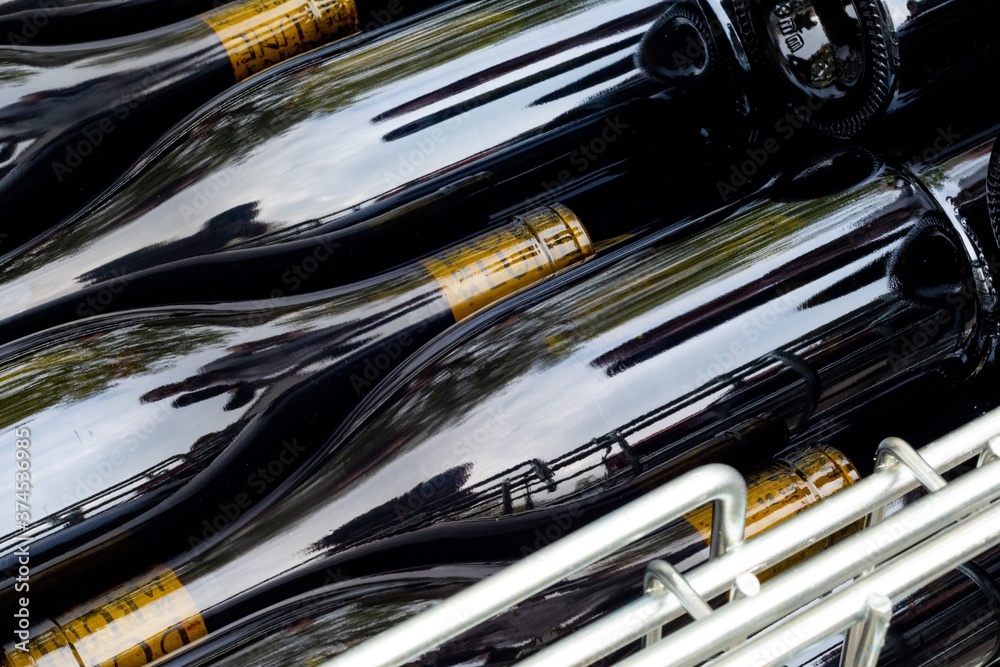 Fototapeta premium close up of wine bottles