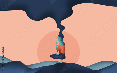 Woman practising yoga and meditating