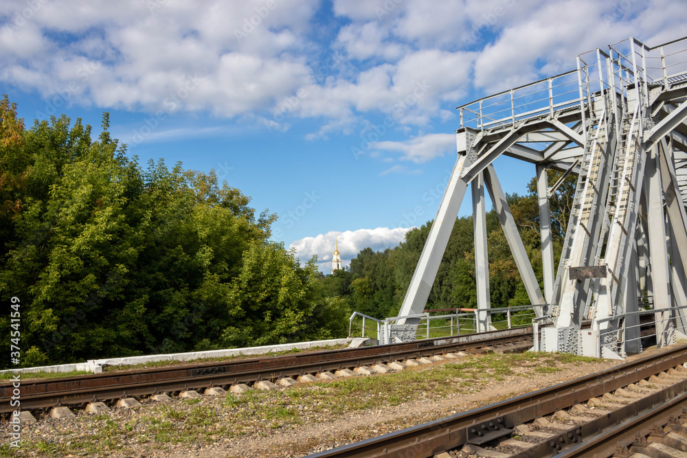 Railway track on a steel bridge structure in the countryside Railway track on a steel bridge structure in the countryside