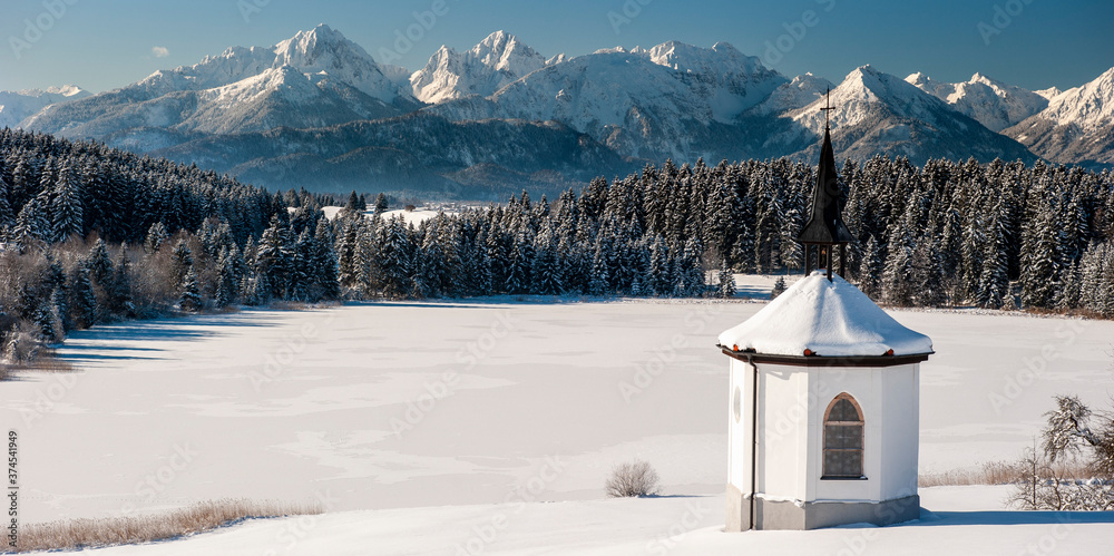 beautiful panoramic landscape in Bavaria at winter